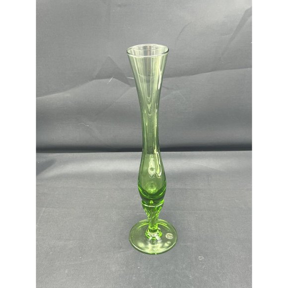 Bud Vase Danish Design Hand Crafted Green Blown Glass Made In Italy 10" Tall - Picture 4 of 12